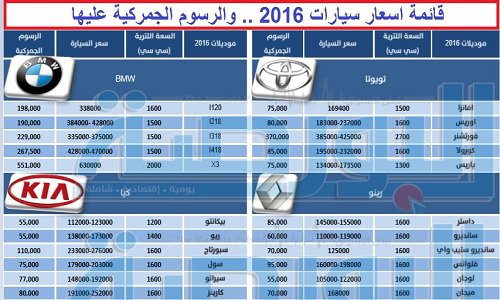 أسعار السيارات الجديدة 2016